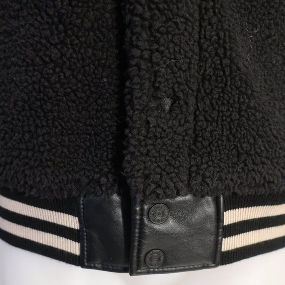 Womens Mother The Snap Letterman Black Mix Media Sherpa Faux Leather Jacket M * - Picture 6 of 16